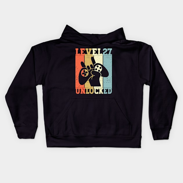 Level 27 Unlocked Video Gamer 27 Years Old 27th Birthday Level Unlocked Kids Hoodie by Charaf Eddine